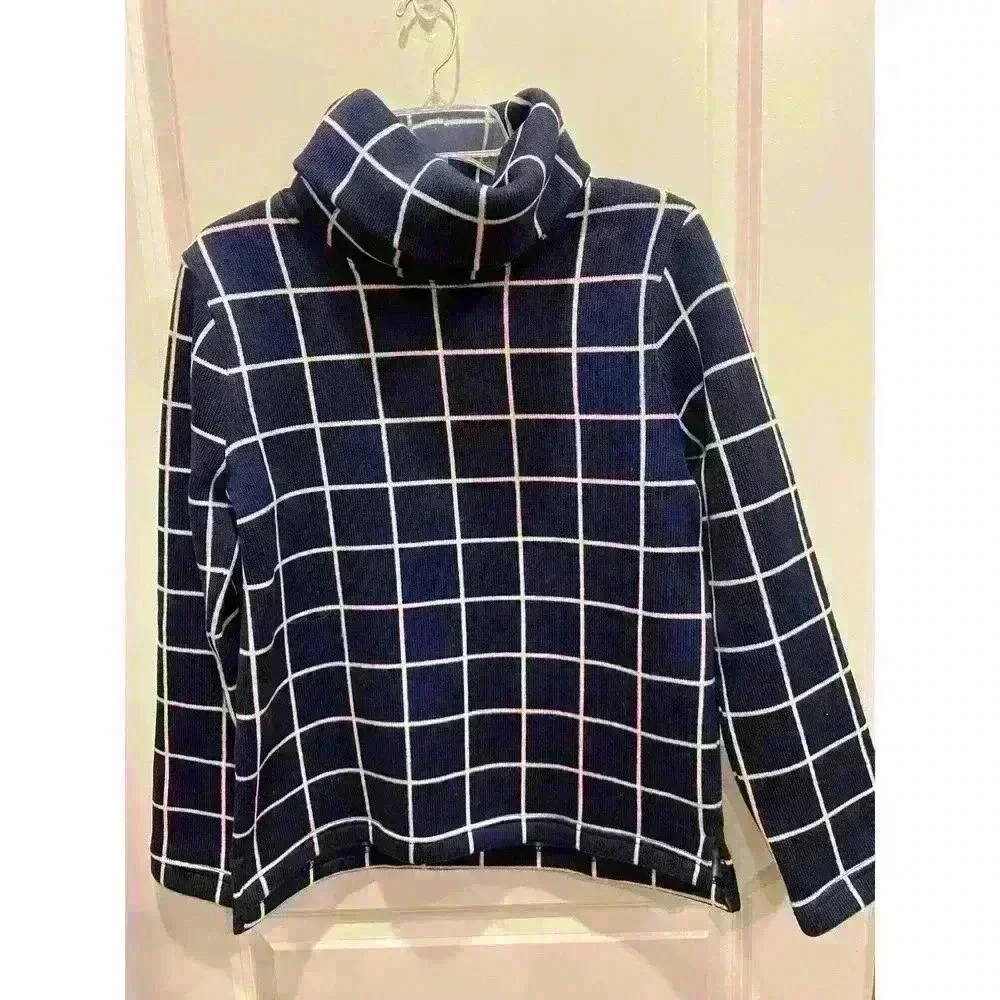 J Crew Women's Long-Sleeved Pullover Blue White Window Pane SZ MD